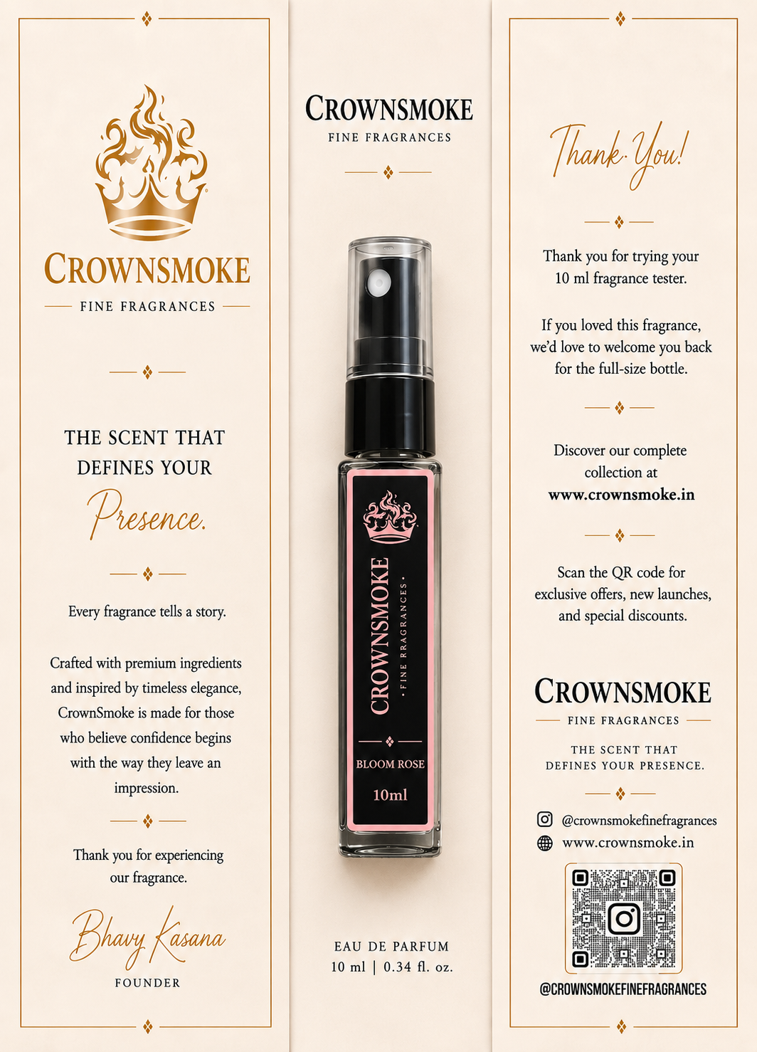 CrownSmoke Bloom Rose 10ml Perfume Tester | Long Lasting Rose Floral Eau de Parfum for Women