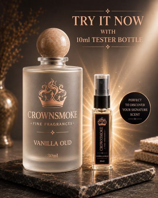 CrownSmoke Vanilla Oud 10ml Perfume Tester | Long Lasting Vanilla Oud Eau de Parfum for Men & Women | Travel Size Mini Perfume