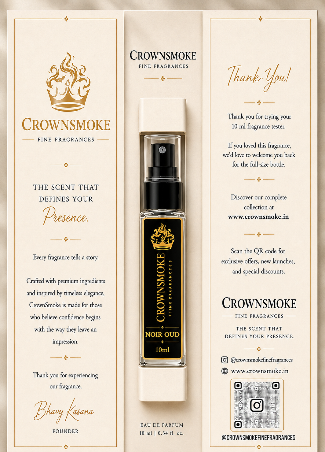 CrownSmoke Noir Oud 10ml Perfume Tester | Luxury Oud Extrait de Parfum for Men