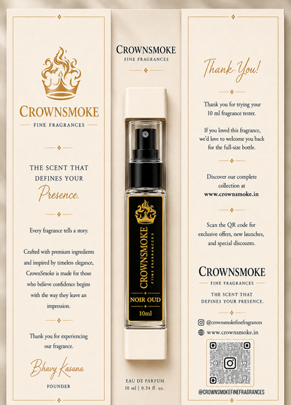 CrownSmoke Noir Oud 10ml Perfume Tester | Luxury Oud Extrait de Parfum for Men