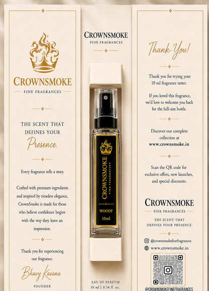 CrownSmoke Woody 10ml Perfume Tester | Luxury Woody & Earthy Extrait de Parfum