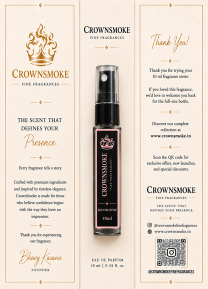 CrownSmoke Bloom Rose 10ml Perfume Tester | Long Lasting Rose Floral Eau de Parfum for Women