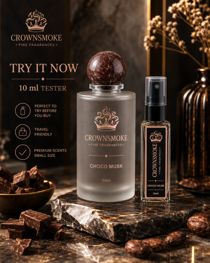 CrownSmoke Choco Musk 10ml Perfume Tester | Long Lasting Chocolate Musk Eau de Parfum | Travel Size Mini Perfume