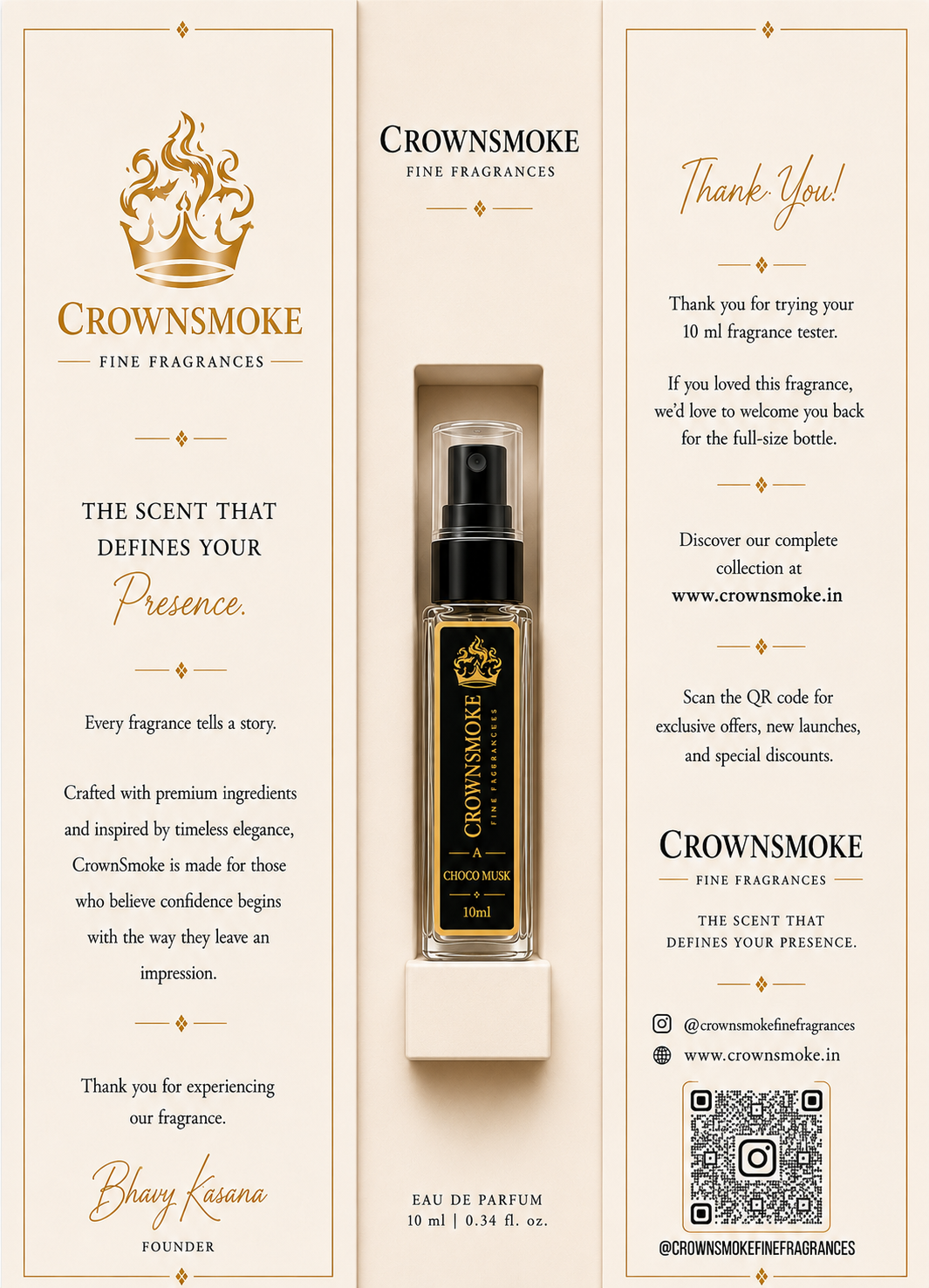 CrownSmoke Choco Musk 10ml Perfume Tester | Long Lasting Chocolate Musk Eau de Parfum | Travel Size Mini Perfume