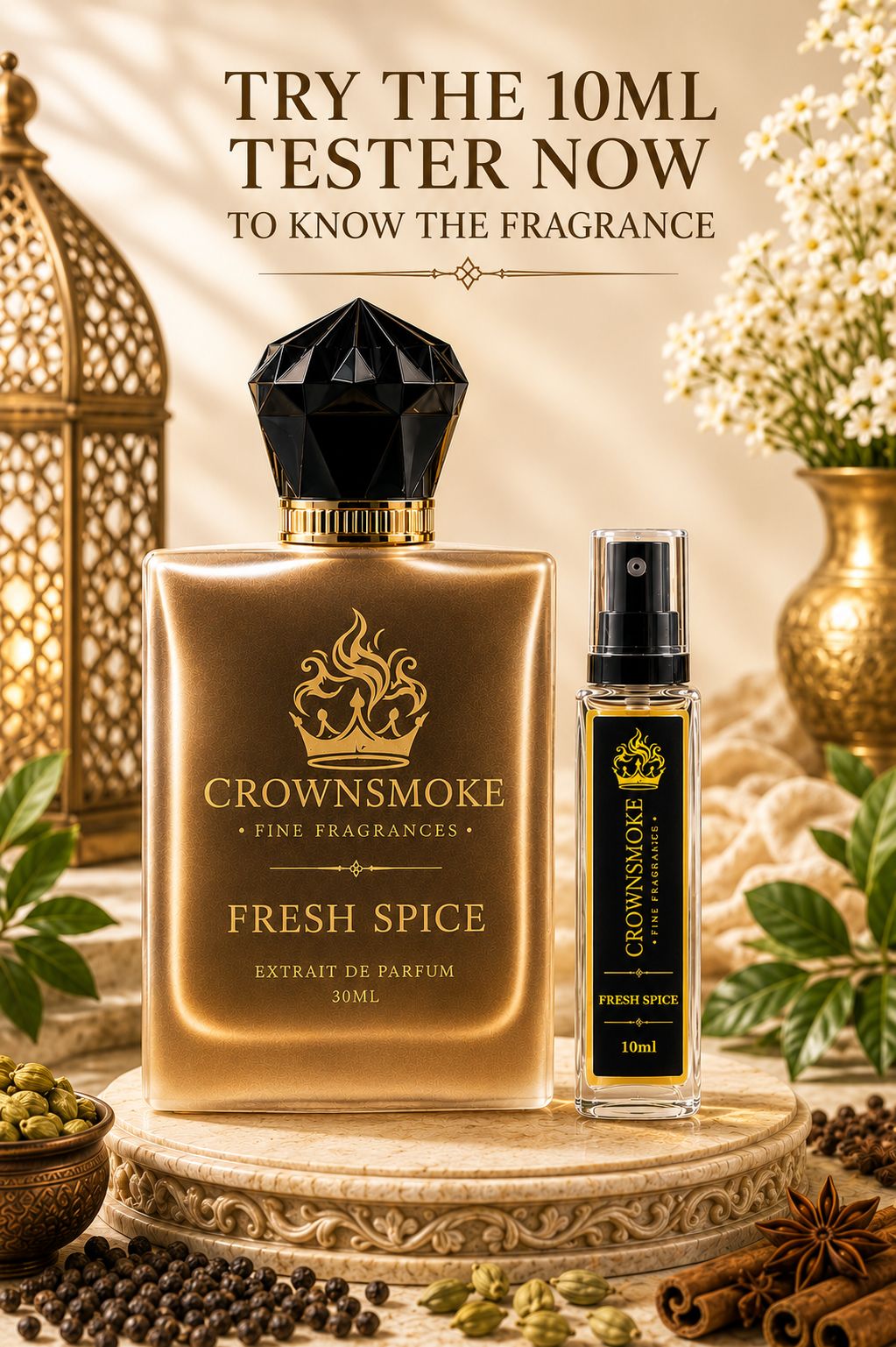 CrownSmoke Fresh Spice 10ml Perfume Tester | Luxury Long Lasting Spicy Extrait de Parfum