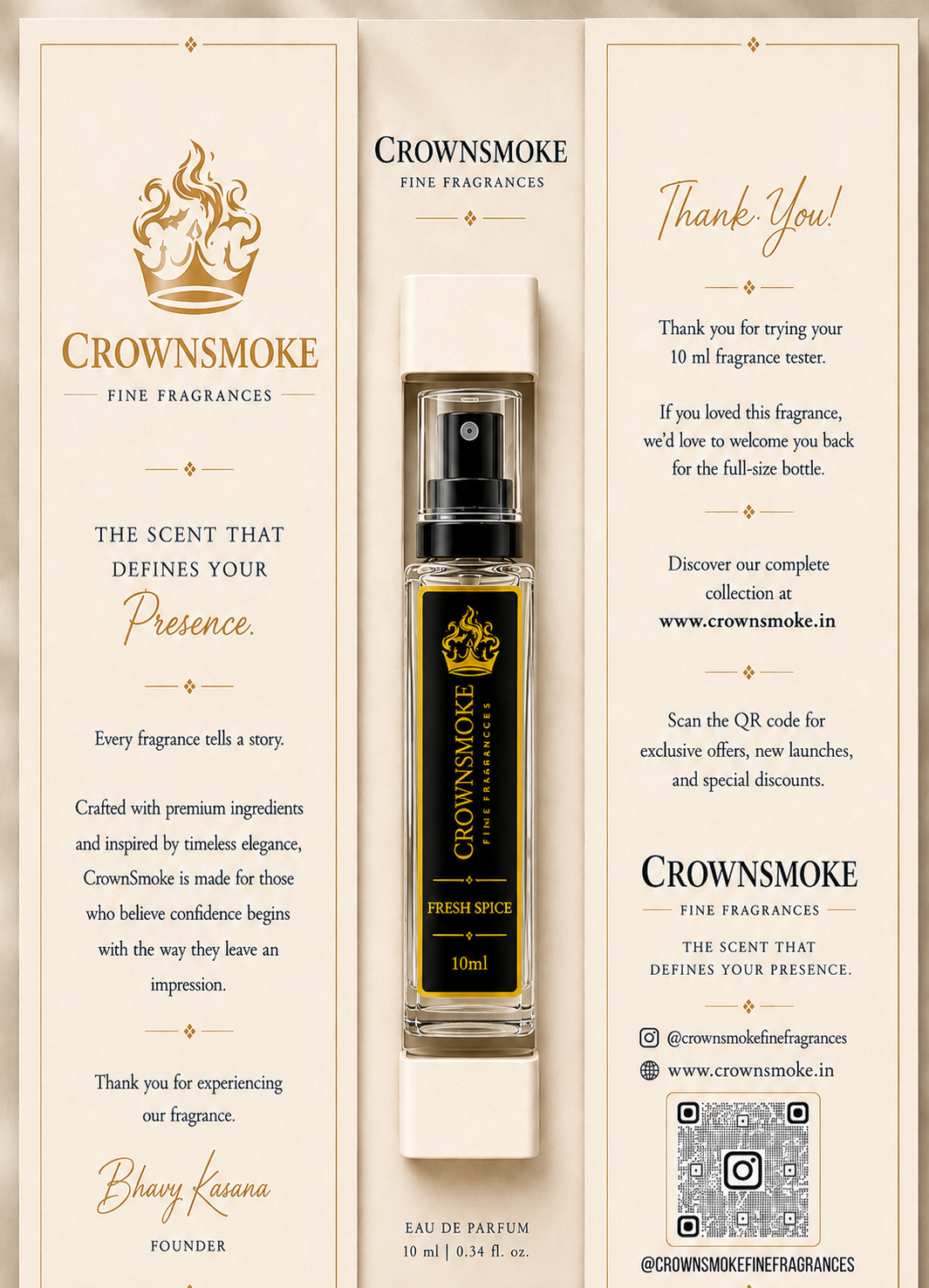 CrownSmoke Fresh Spice 10ml Perfume Tester | Luxury Long Lasting Spicy Extrait de Parfum