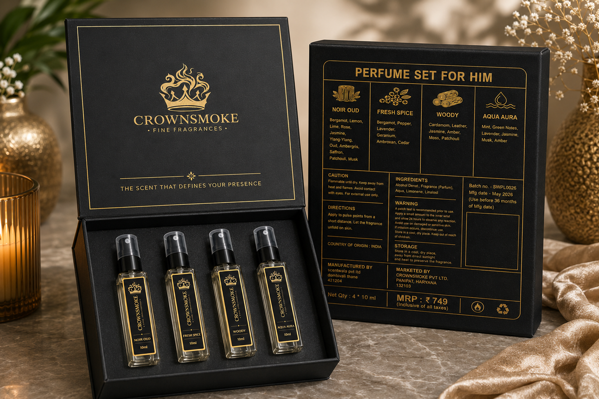 CrownSmoke Men's Signature Perfume Discovery Set | 4 Premium Long Lasting Fragrances (4 x 10ml)  M