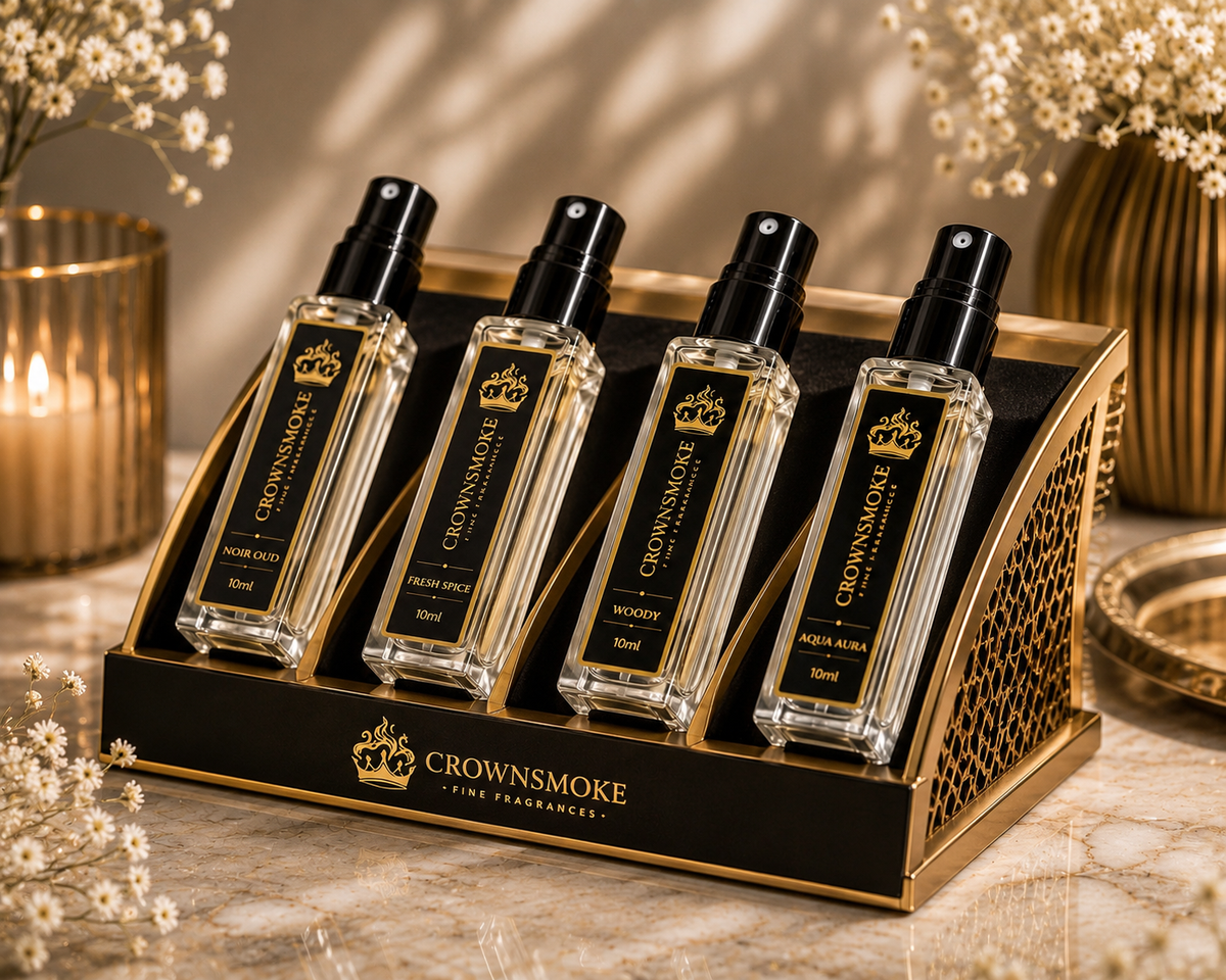 CrownSmoke Men's Signature Perfume Discovery Set | 4 Premium Long Lasting Fragrances (4 x 10ml)  M
