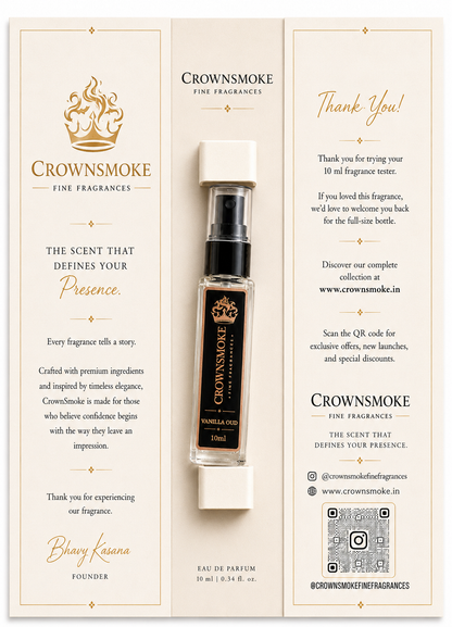 CrownSmoke Vanilla Oud 10ml Perfume Tester | Long Lasting Vanilla Oud Eau de Parfum for Men & Women | Travel Size Mini Perfume